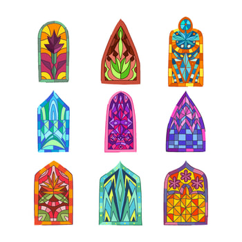 stained glass set cartoon illustration vector