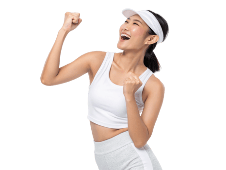 joyful woman celebrating in sportswear, expressing excitement and energy png