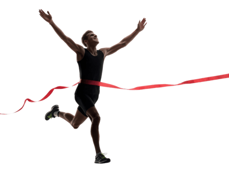 victorious runner crossing finish line with arms raised in celebration png