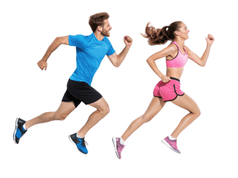 Active couple running together in sportswear, showcasing fitness and energy png