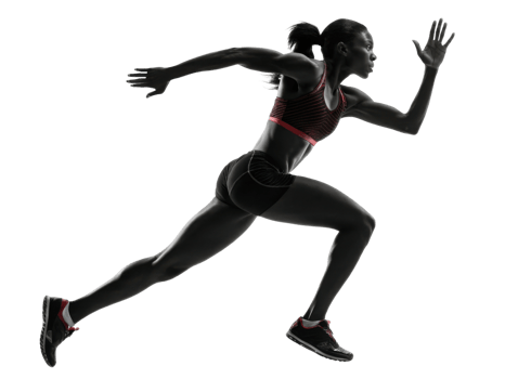 Athletic woman running in motion, showcasing strength and determination png