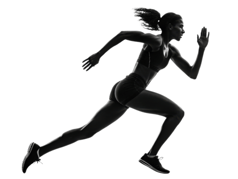 Running woman silhouette in motion, showcasing athleticism and speed png