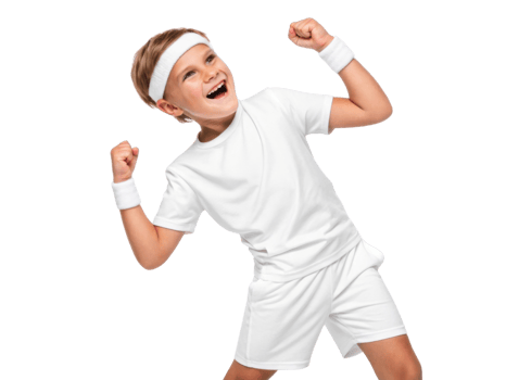 Happy boy celebrating victory in sportswear, energetic and joyful png