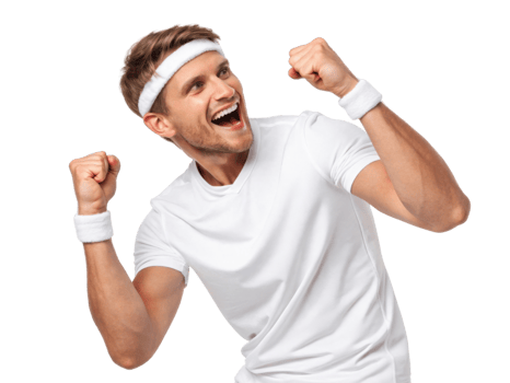 Excited man celebrating victory in sportswear with headband png
