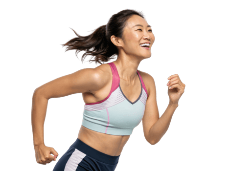 woman running joyfully in athletic wear, showcasing fitness and energy png