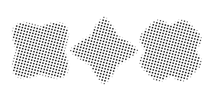 set of abstract wavy halftone shapes in black and white. pop art textures vector