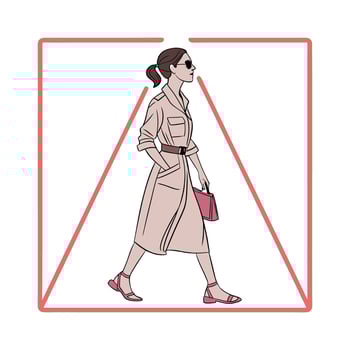 Belted Shirt Dress Fashion Model Illustration. vector