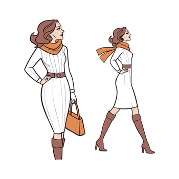 Knit Dress Fashion Model Illustration. vector