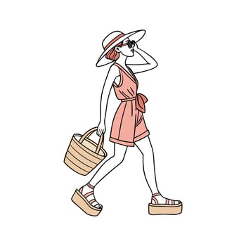 Chic Summer Romper Fashion Model Design. vector