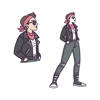 Stylish Edgy Rocker Fashion Model Illustration. vector