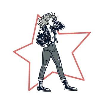Trendy Edgy Rockstar Fashion Model Design. vector