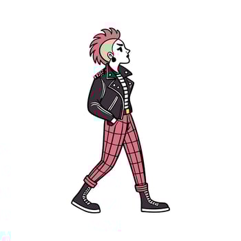Stylish Edgy Punk Rock Fashion Model. vector
