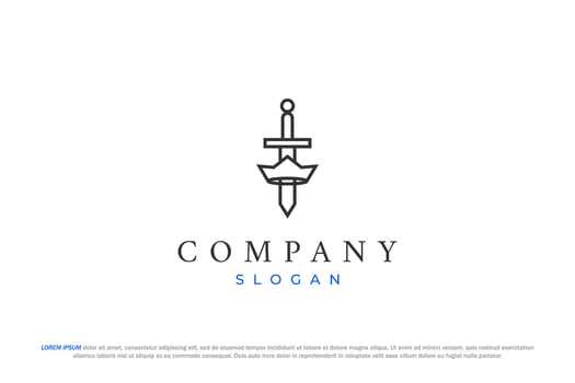 crown and sword logo design vector
