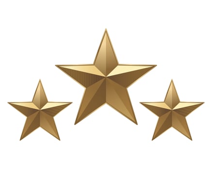 Set of 3 gold stars, for rating, review .Isolated on white background. realistic three golden stars vector