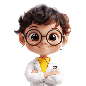 Cute Young Male Scientist in Lab Coat with Curly Hair png