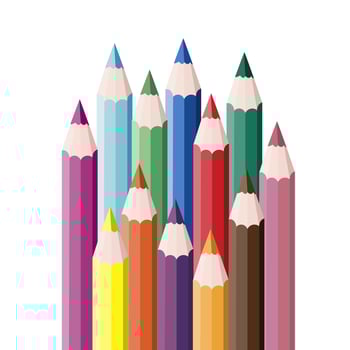 Set of coloured pencils in different order Design on the theme Back to school. Isolated illustration for background, drawing, postcard, notebook, packaging, studying vector