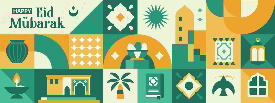 islamic themed eid al-fitr geometric pattern, ramadan kareem with pastel colors, collection of bright colored islamic icons and symbols vector
