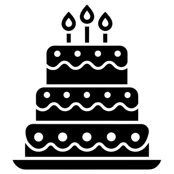 A tiered birthday cake is adorned with three lit candles on top. cutouts png