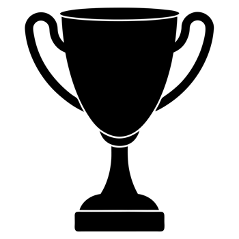 A black silhouette of a trophy cup , featuring two handles and a sturdy base utouts png