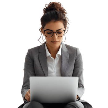 Businesswoman using laptop isolated on transparent background png