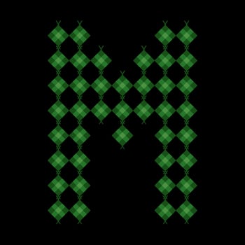 Letter M ketupat. Eid al-Fitr and Adha holiday dishes. Ketupat in organic green packaging. Eco-friendly Islamic culinary concept. Traditional rice dishes. Monogram style ketupat. Uppercase alphabet. vector