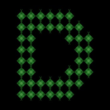 Letter D ketupat. Eid al-Fitr and Adha holiday dishes. Ketupat in organic green packaging. Eco-friendly Islamic culinary concept. Traditional rice dishes. Monogram style ketupat. Uppercase alphabet. vector