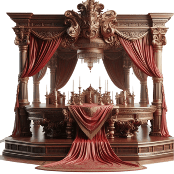 Royal Canopy Bed with Red Curtains png
