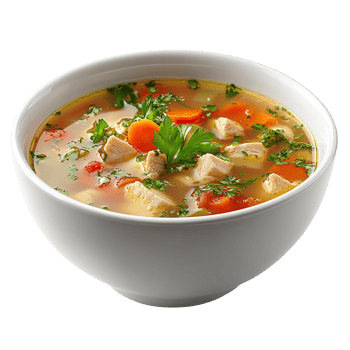 Chicken soup in a bowl isolated on transparent background png