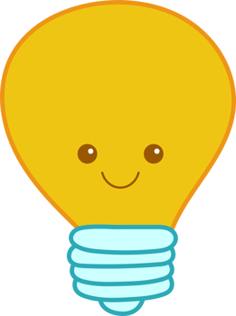 Smiling cartoon lightbulb with a yellow glass and blue base symbolizing a bright idea and positive energy png