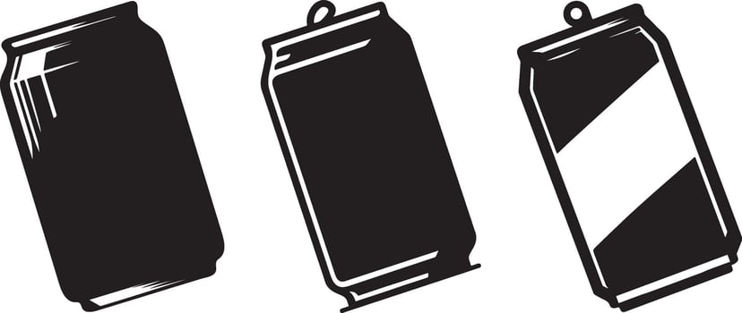 Soft Drink Can Silhouette Set Variety of Soda Cans Isolated on White Background vector