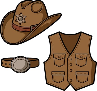 cowboy hat, vest and belt set illustration vector