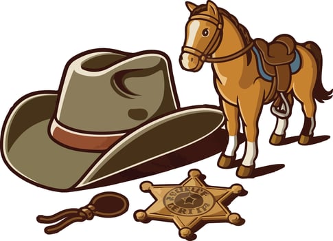 a cowboy hat, a horse and a badge vector