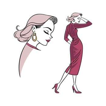 Elegant Glamorous Velvet Dress Fashion Model Design. vector