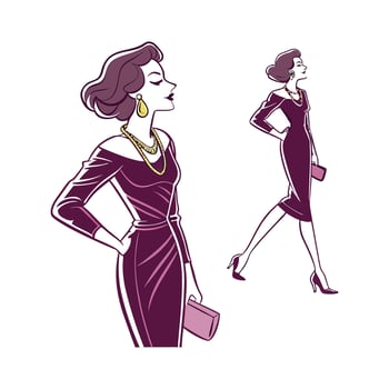 Bold Glamorous Velvet Dress Fashion Model Design. vector