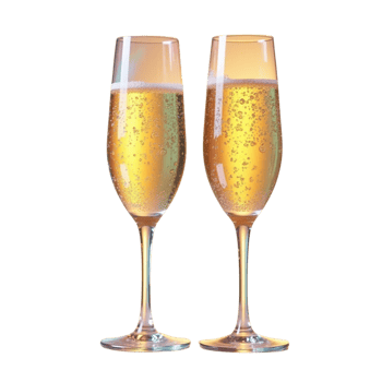Two crystal clear champagne flutes. png