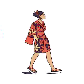 Trendy Modern Kimono Inspired Fashion Model 1. vector