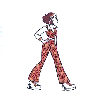 Chic Retro Jumpsuit Fashion Model. vector