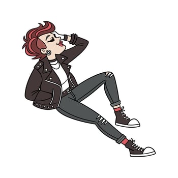 Chic Rocker Chic Fashion Model Design. vector
