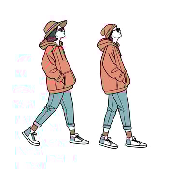 Chic Street Style Model with Sneakers Create. vector