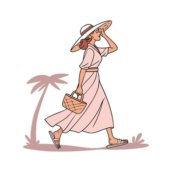 Elegant Summer Resort Maxi Dress Fashion Model Illustrate 2. vector