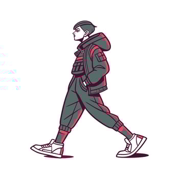 Bold Techwear Cyber Street Model Illustrate Fashion 3. vector