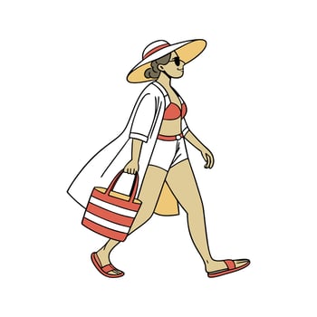 Trendy Tropical Beach Outfit Fashion Model Illustrate 1. vector
