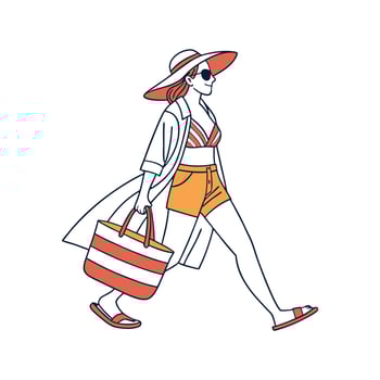 Elegant Tropical Beach Outfit Fashion Model Illustrate 3. vector