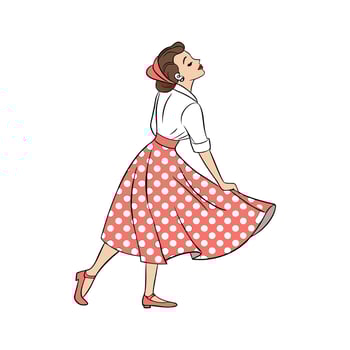 Stylish Vintage Polka Dot Skirt Fashion Model. vector