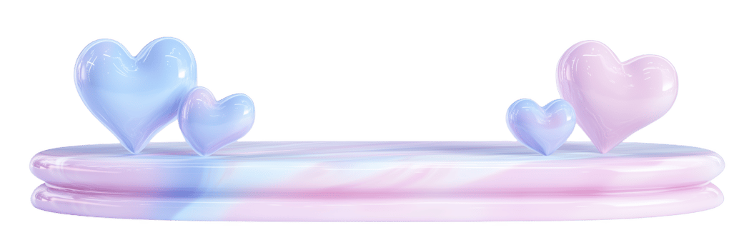 Floating pastel podium with smooth curves showcasing heart shaped decorations png