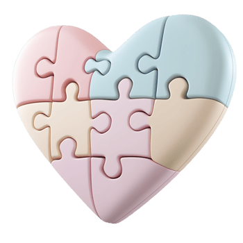 Heart shaped puzzle with pastel colors creating a unified design png