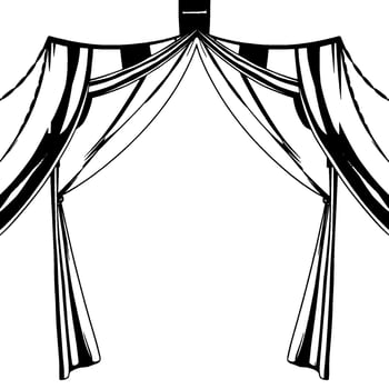 illustration of a dramatic circus tent opening, black and white, stripped fabric with a central void. vector