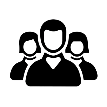 A black and white line drawing of three people png
