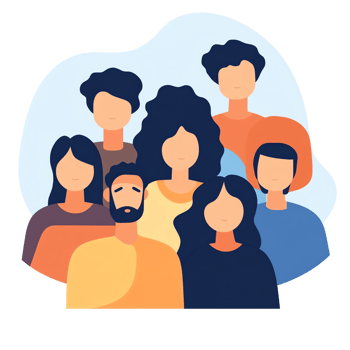 A group of people in a circle with a cloud in the middle png