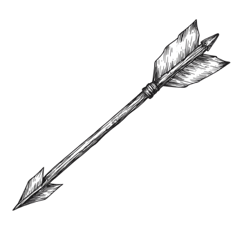 Illustration of an Arrow with Feathers and Point on Black png